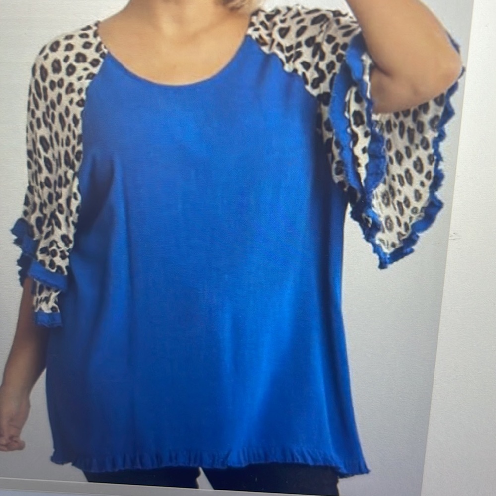 Umgee Sapphire Blue Bell sleeve blouse new top tunic Shirt - Picture 2 of 3